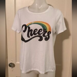 Womens Cheers Short Sleeve Graphic T-Shirt Grayson Threads White Rainbow Sz L